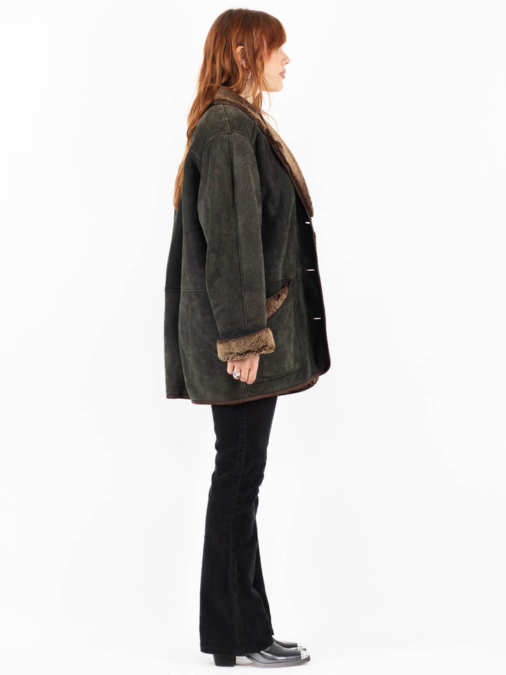 Vintage 80's Women Sheepskin Coat in GreenV9804