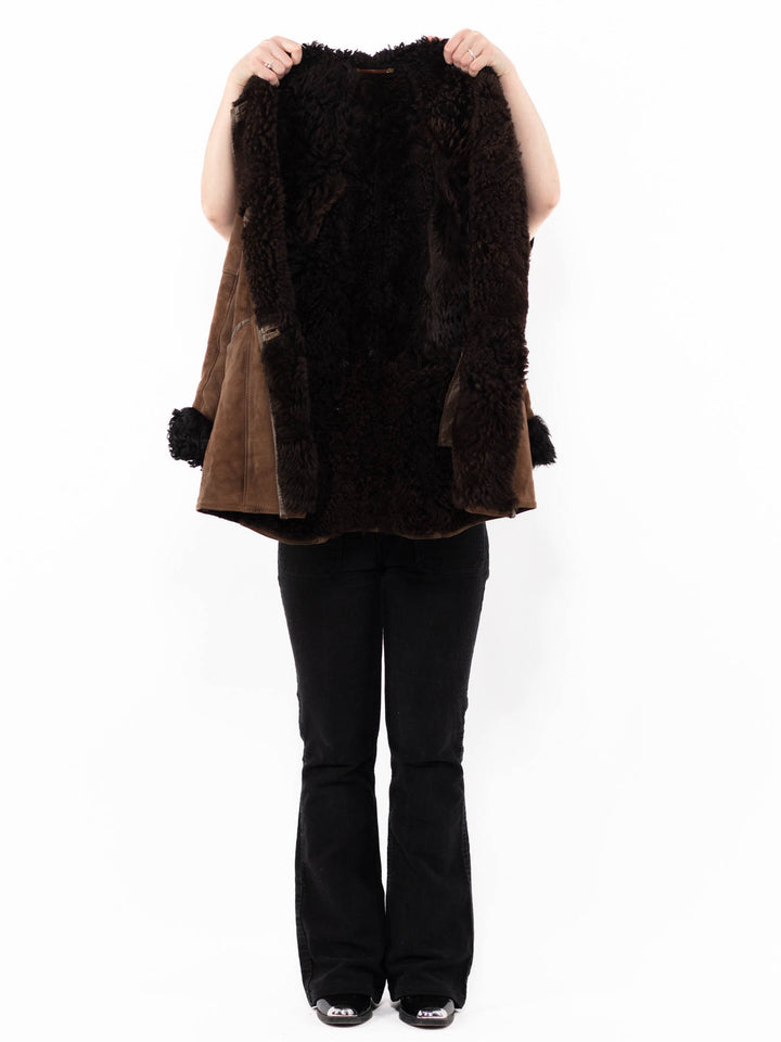 Vintage 80's Women Sheepskin Shearling Coat in BrownA0933