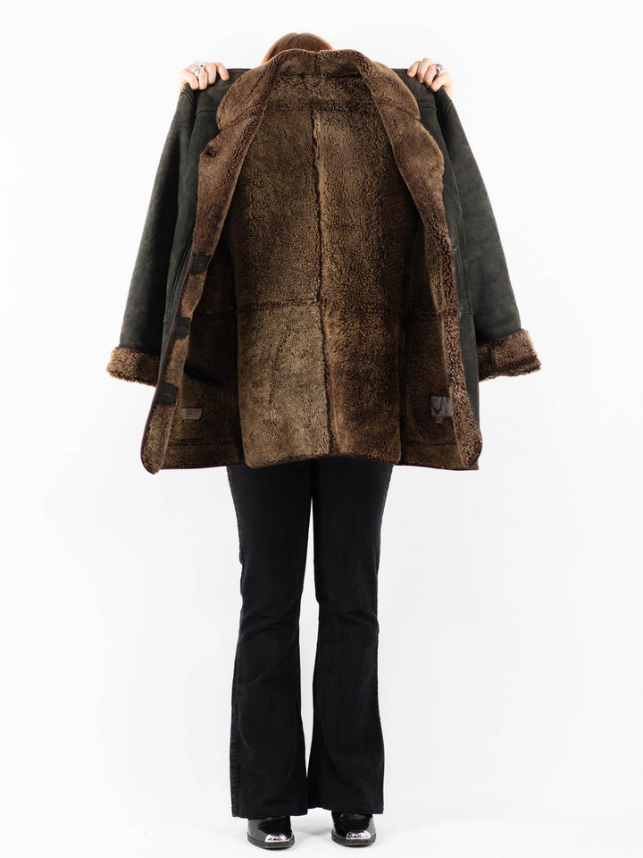 Vintage 80's Women Sheepskin Coat in GreenV9804