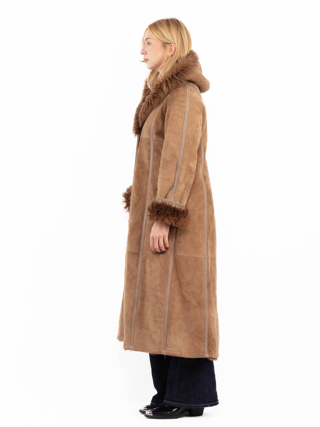 Vintage 80's Hooded Penny Lane Sheepskin Coat in Brown