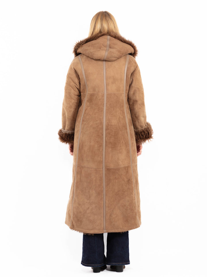 Vintage 80's Hooded Penny Lane Sheepskin Coat in Brown