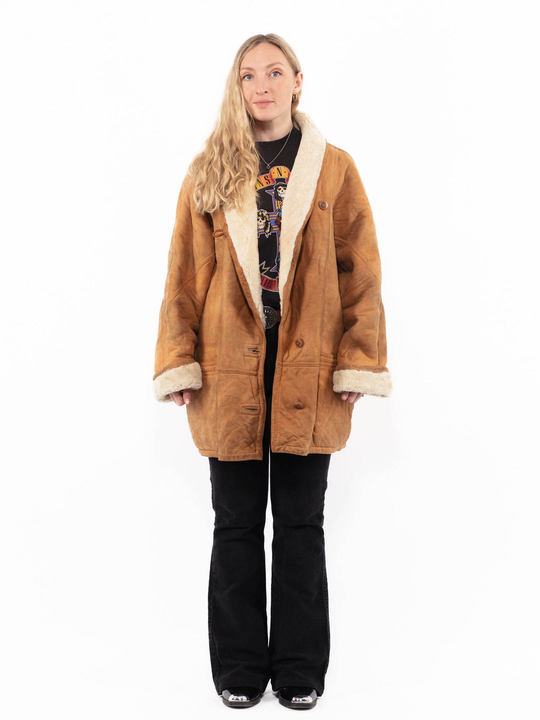 Vintage 80's Women Sheepskin Coat in BrownA0935