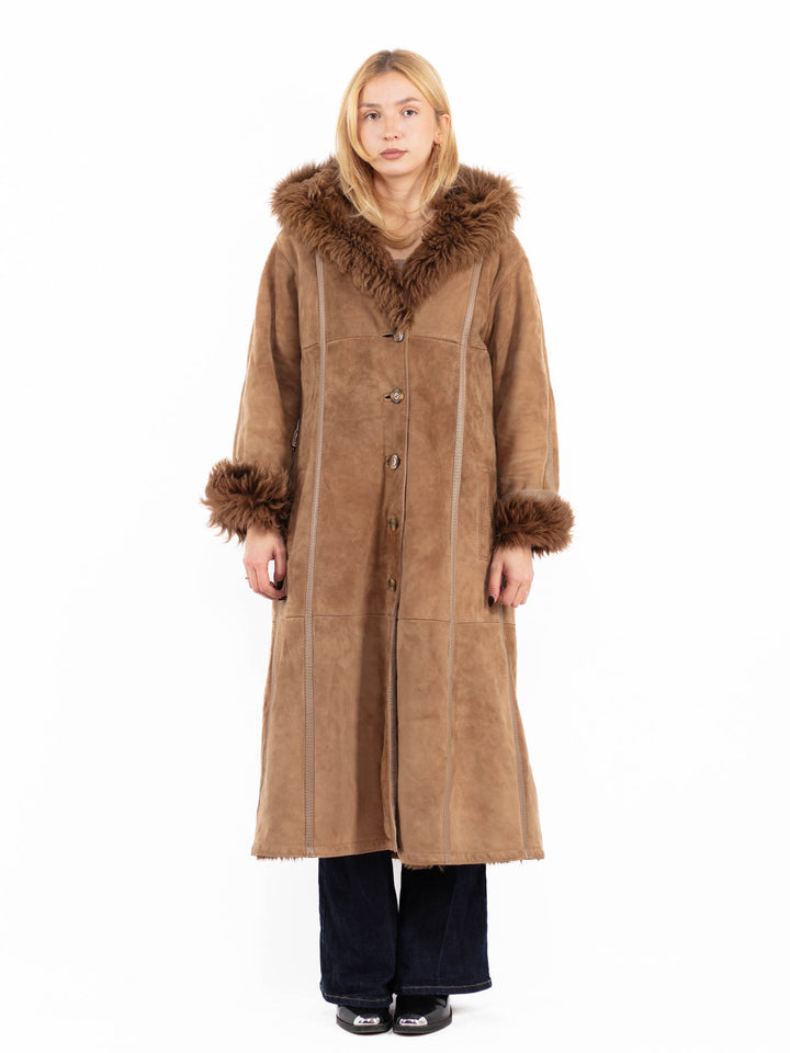 Vintage 80's Hooded Penny Lane Sheepskin Coat in Brown