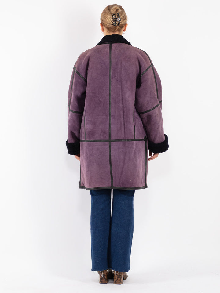 Vintage 80's Women Sheepskin Coat in Purple