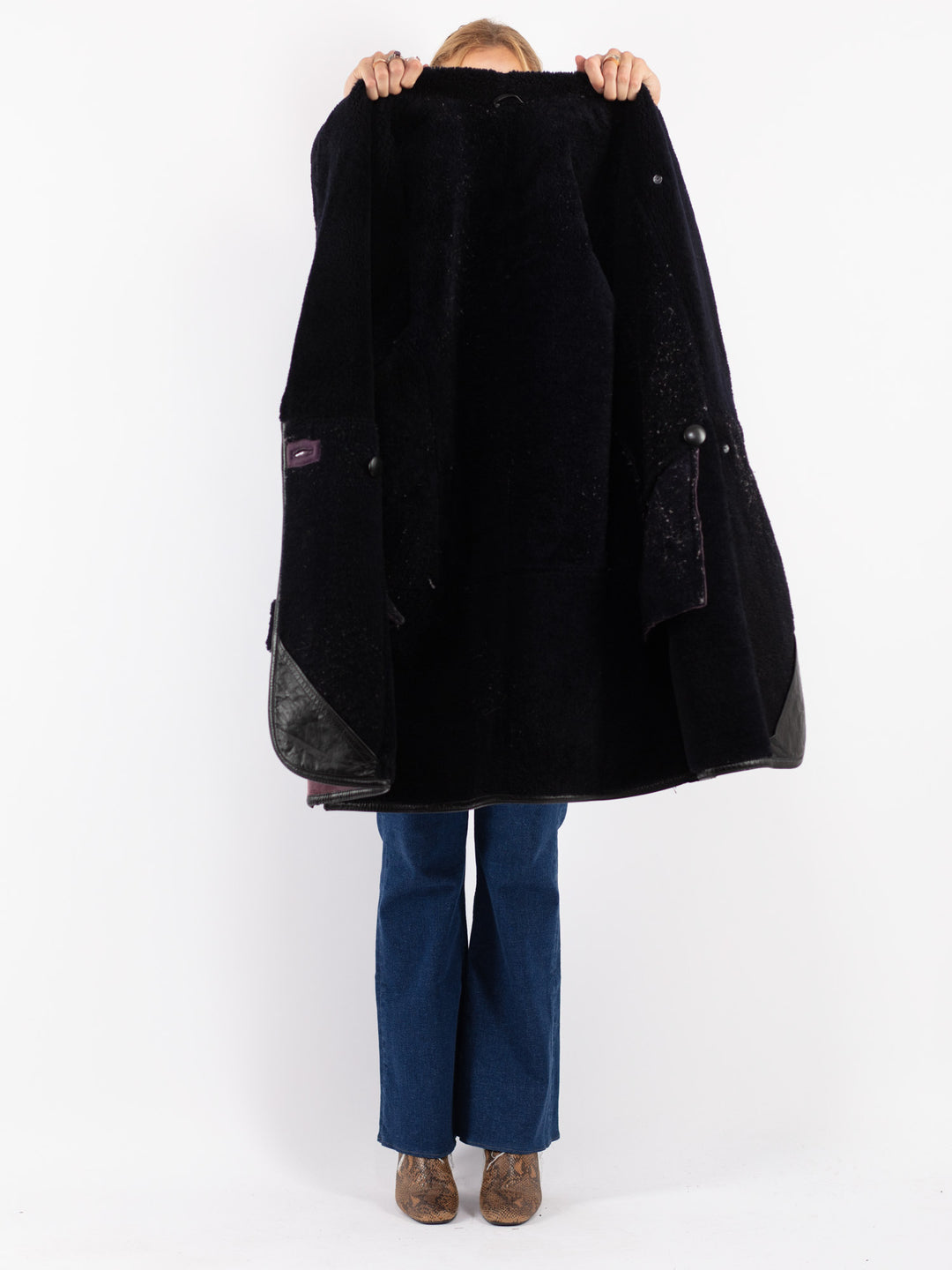 Vintage 80's Women Sheepskin Coat in Purple