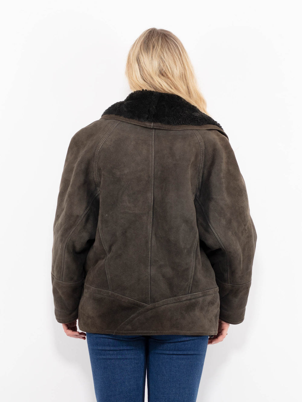 Vintage 80's Women Sheepskin Shearling Coat in Gray