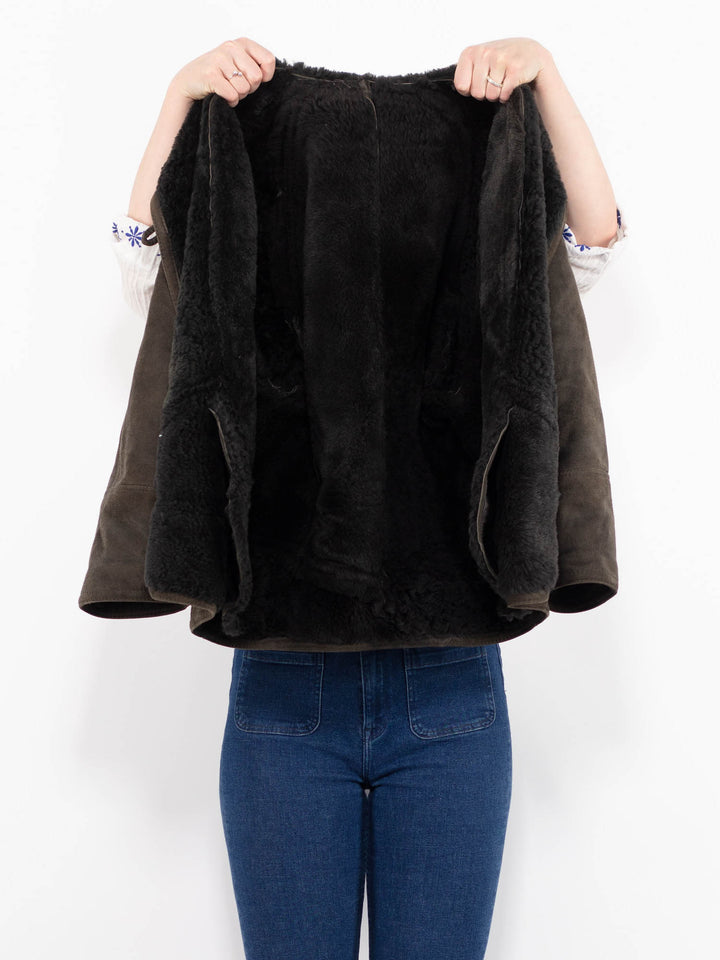 Vintage 80's Women Sheepskin Shearling Coat in Gray