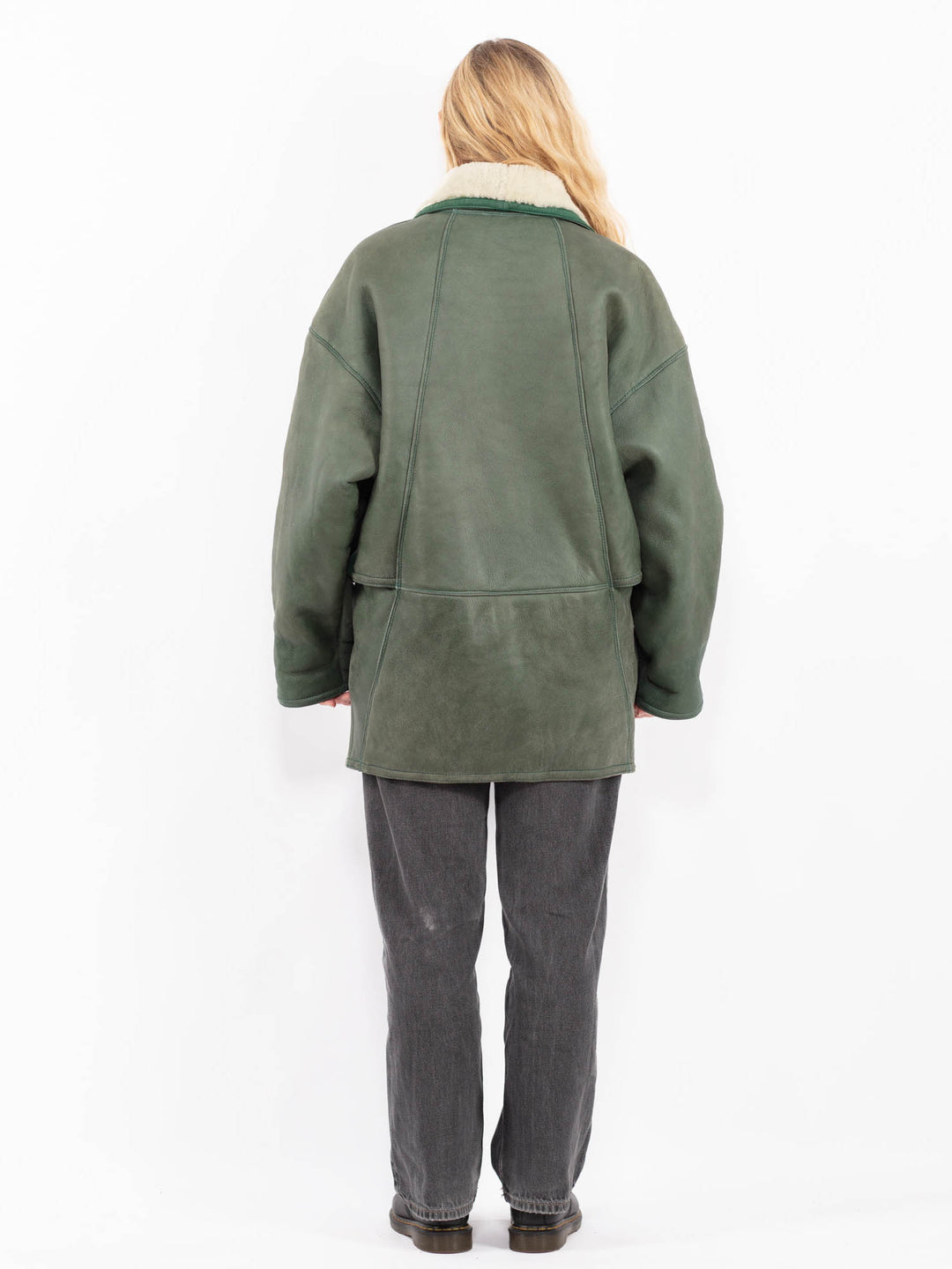 Vintage 80's Women Sheepskin Coat in GreenA0656