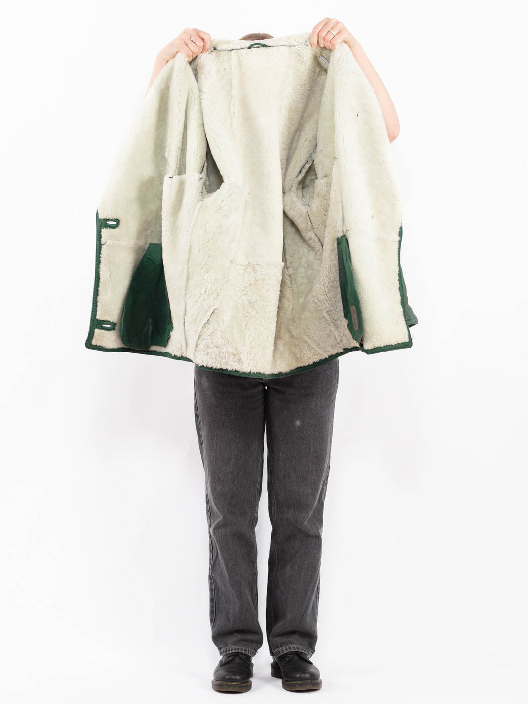 Vintage 80's Women Sheepskin Coat in GreenA0656