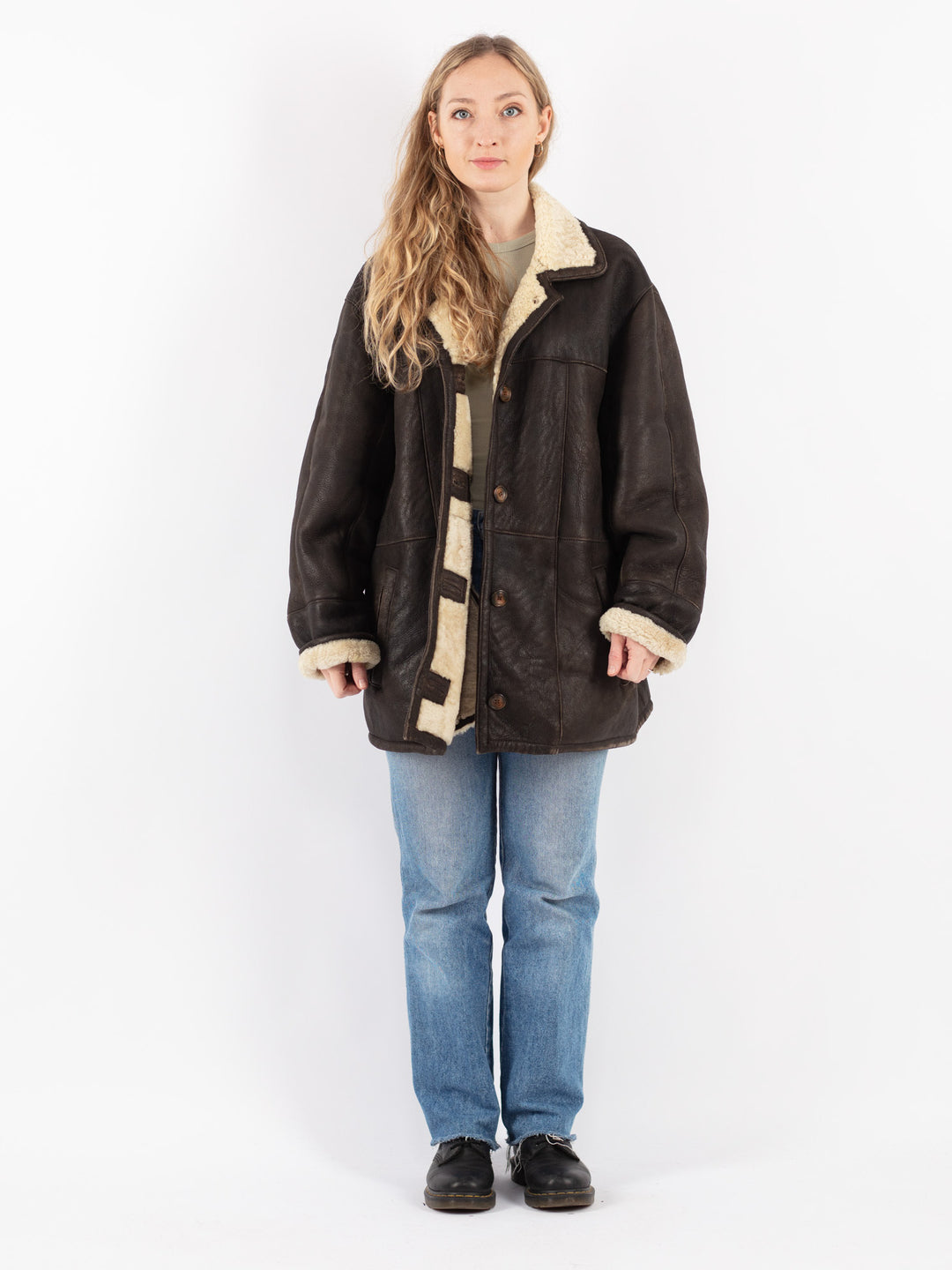 Vintage 80's Women Sheepskin Coat in Brown