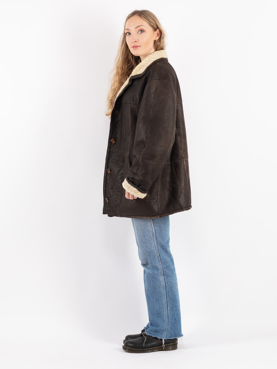 Vintage 80's Women Sheepskin Coat in Brown