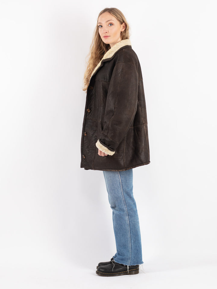 Vintage 80's Women Sheepskin Coat in Brown