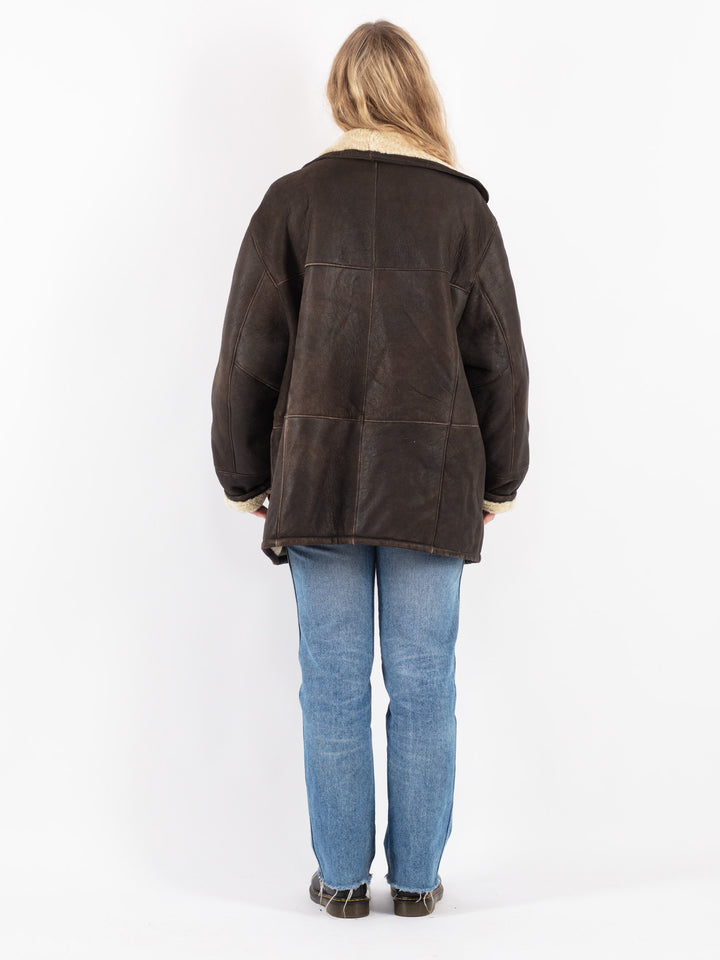 Vintage 80's Women Sheepskin Coat in Brown