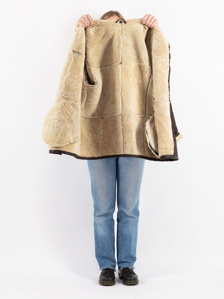 Vintage 80's Women Sheepskin Coat in Brown