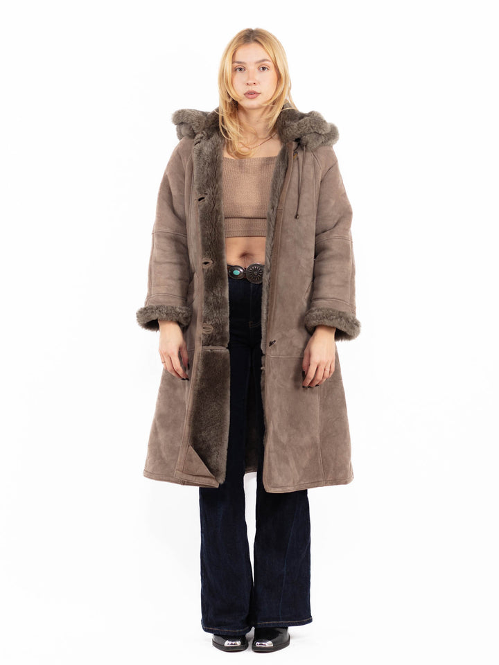 Vintage 90's Women Sheepskin Coat in BeigeA0770