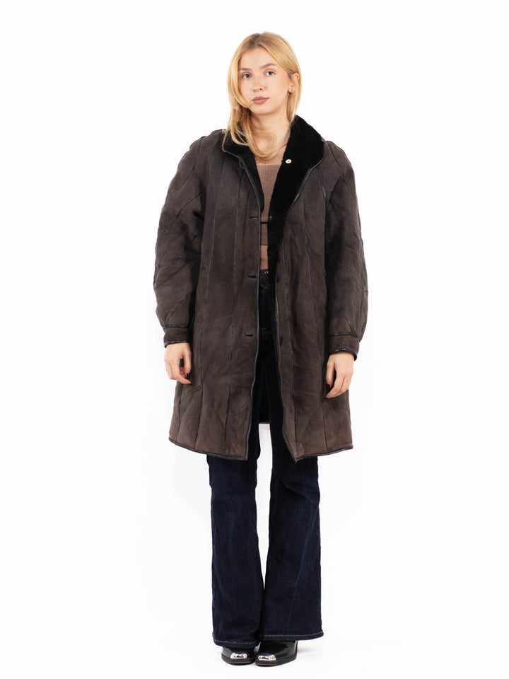 Vintage 80's Women Sheepskin Coat in Faded gray