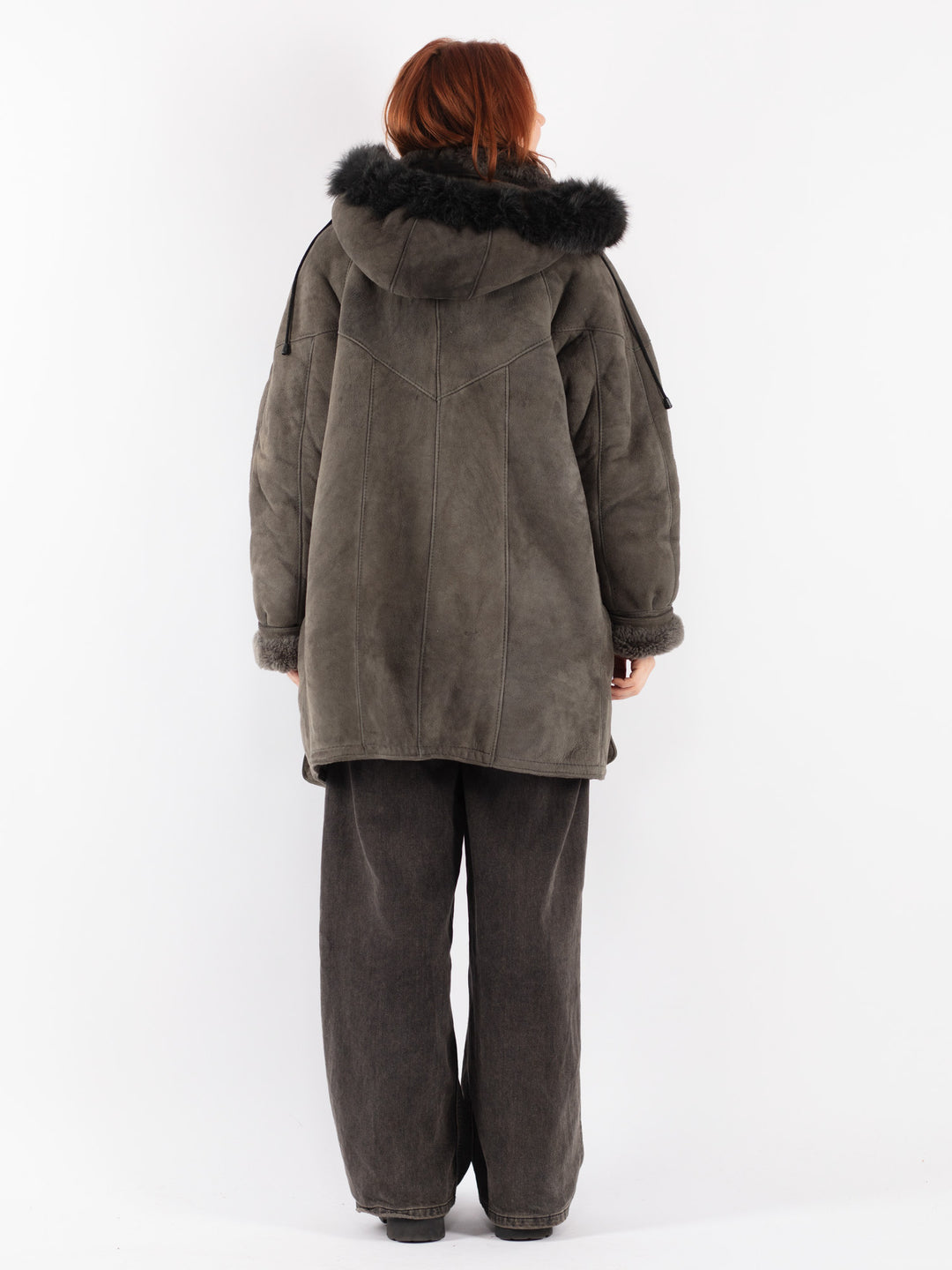 Vintage 80's Women Sheepskin Coat in Gray