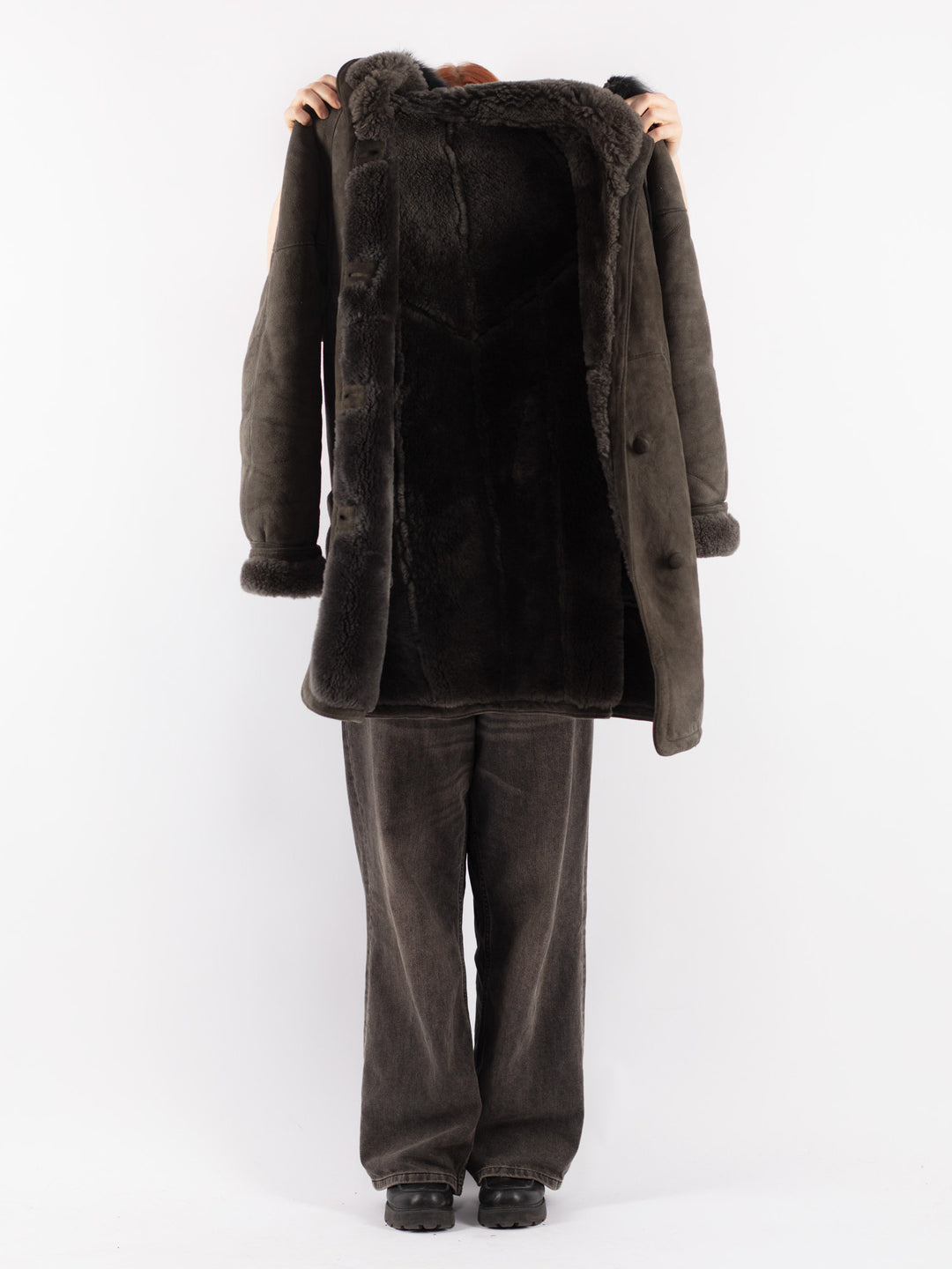 Vintage 80's Women Sheepskin Coat in Gray