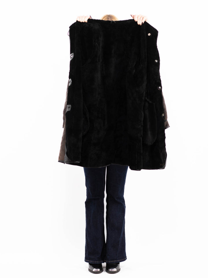 Vintage 80's Women Sheepskin Coat in Faded gray