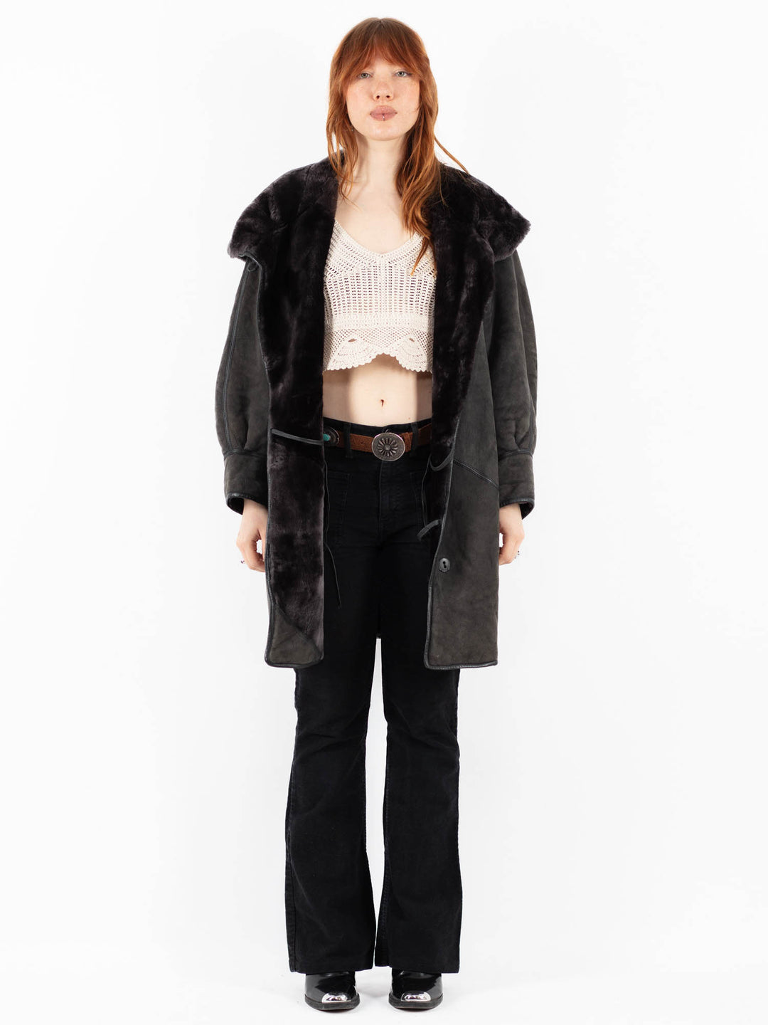 Vintage 80's Women Sheepskin Coat in GrayV9812