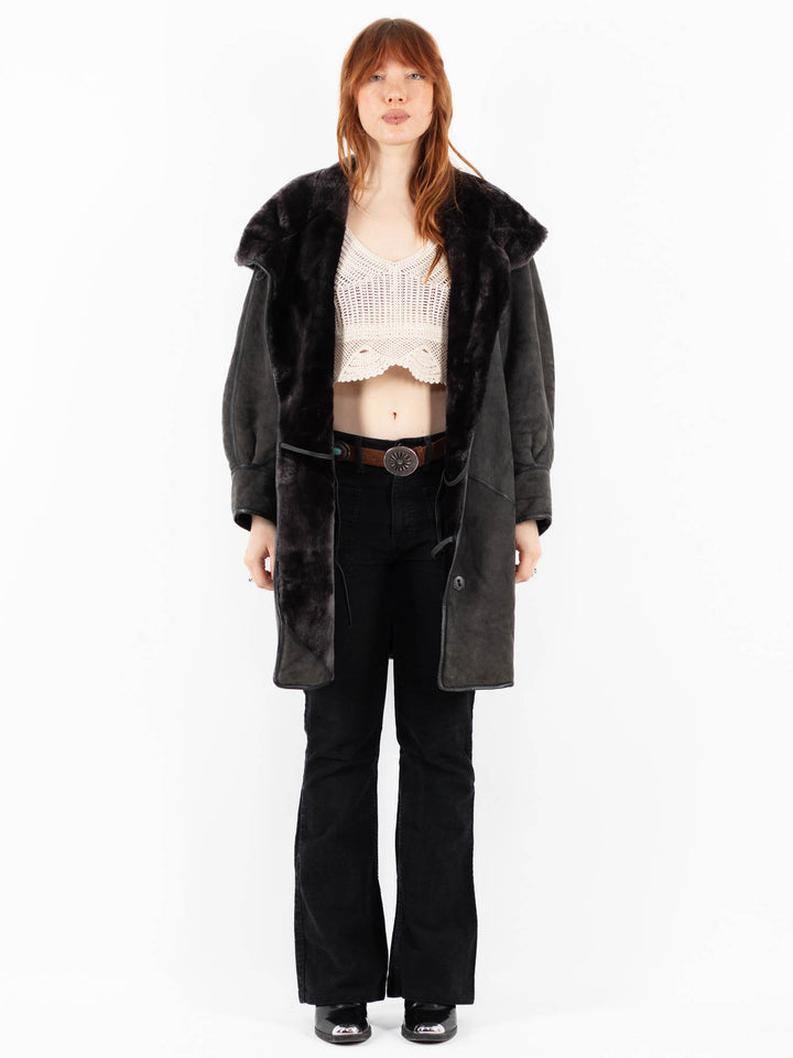 Vintage 80's Women Sheepskin Coat in GrayV9812