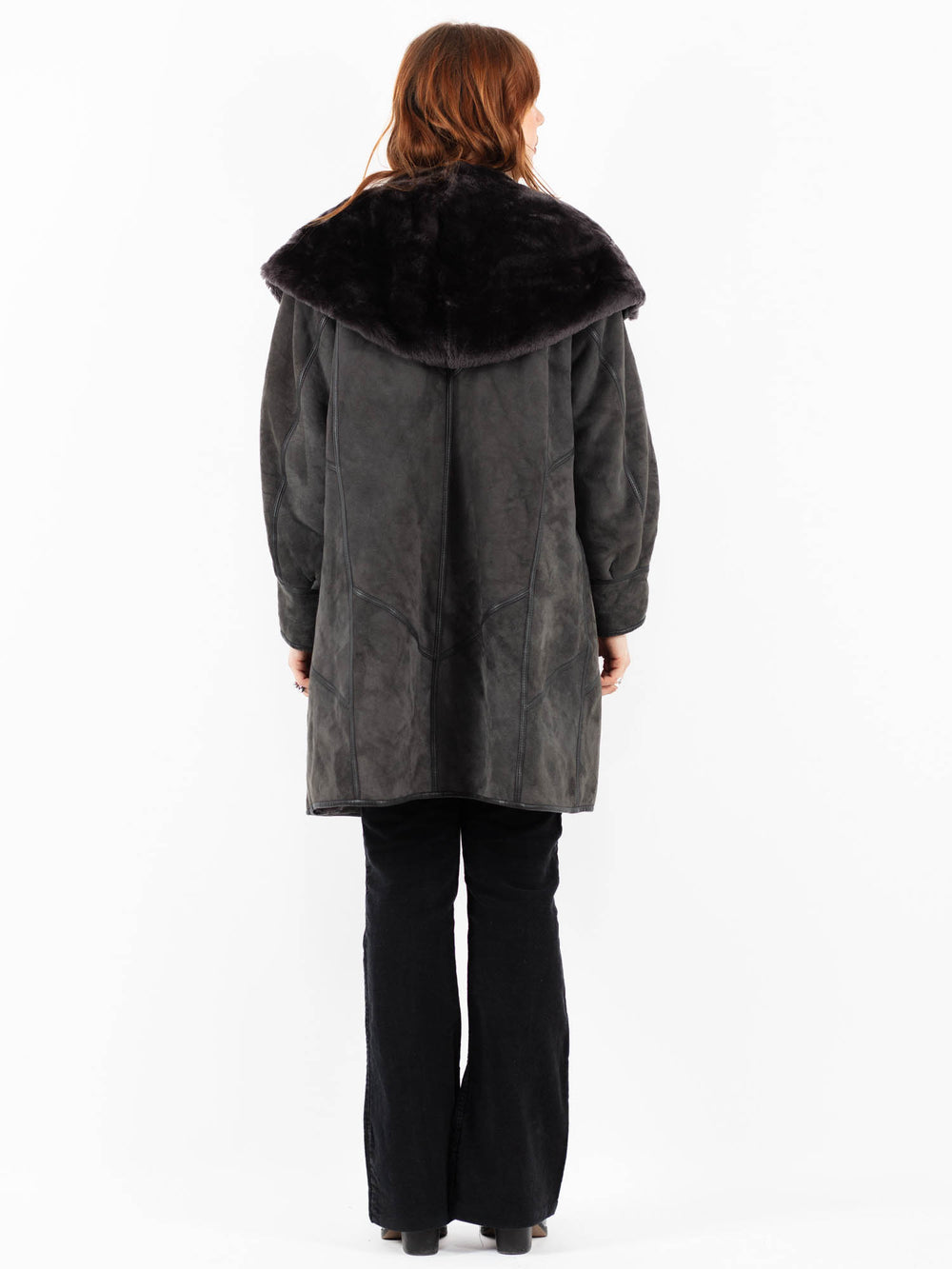 Vintage 80's Women Sheepskin Coat in GrayV9812