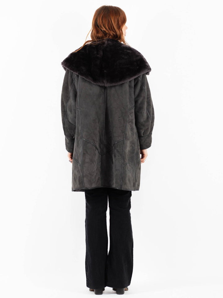 Vintage 80's Women Sheepskin Coat in GrayV9812