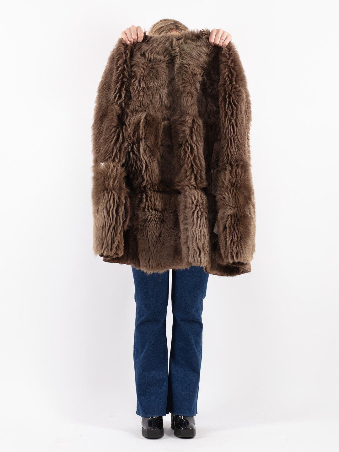 Vintage 80's Women Sheepskin Shearling Coat in Brown