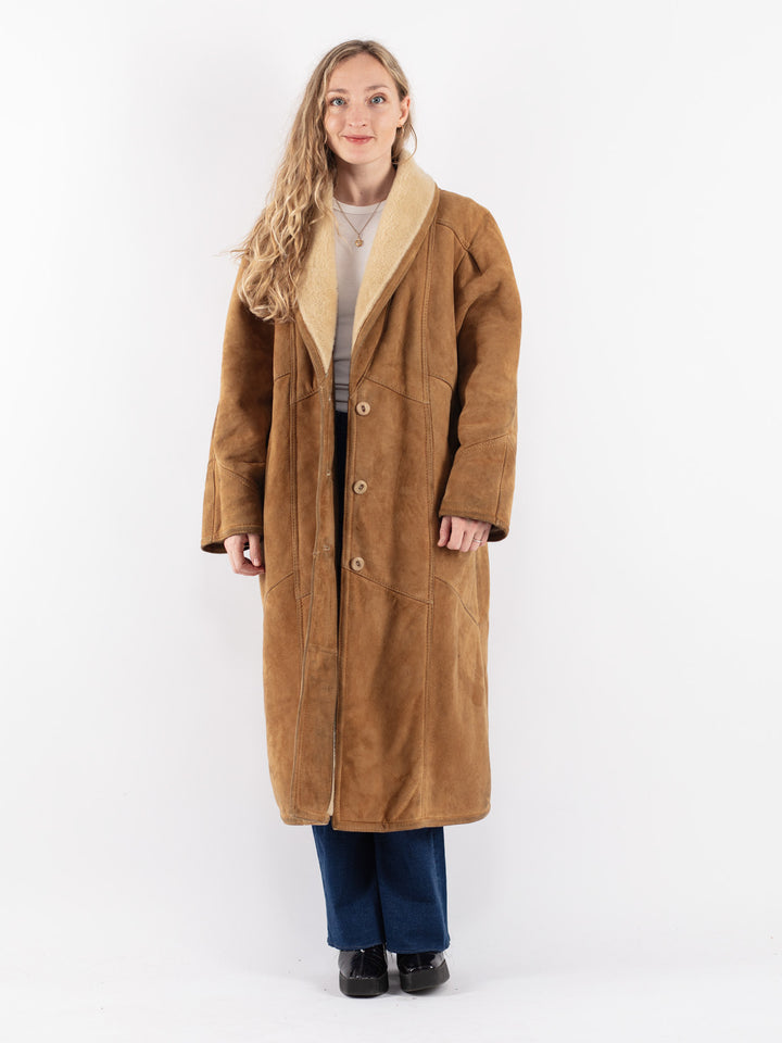 Vintage 80's Women Sheepskin Coat in Beige