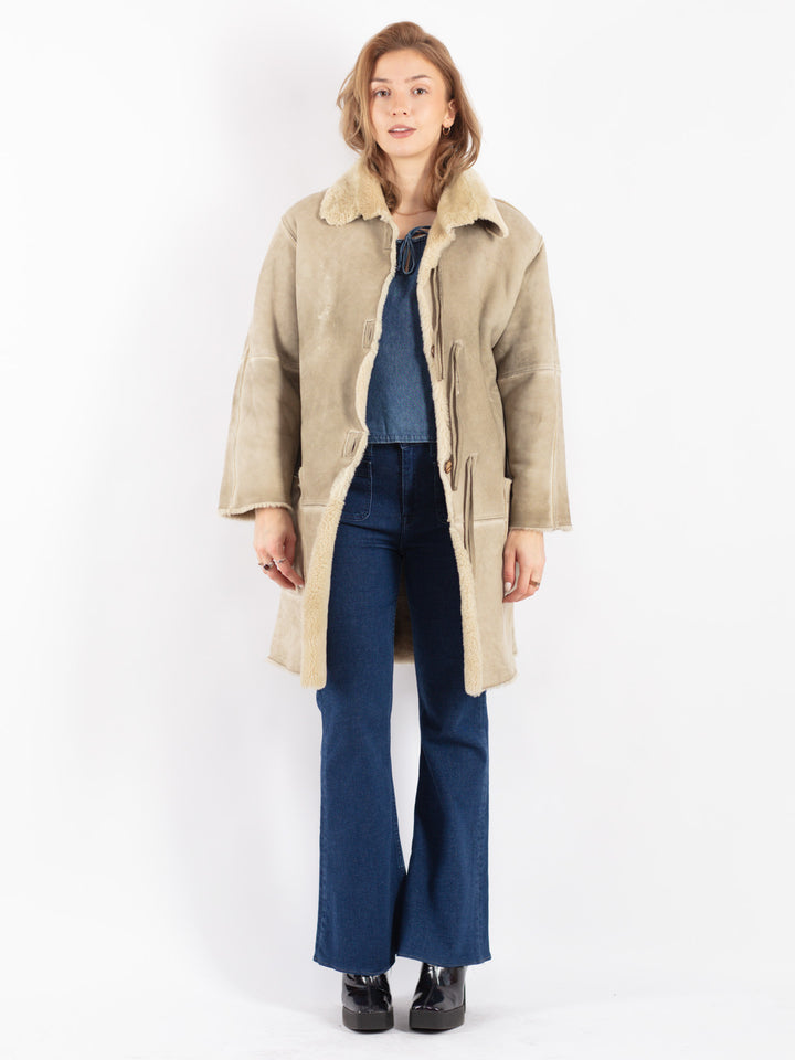 Vintage 80's Women Sheepskin Coat in Beige