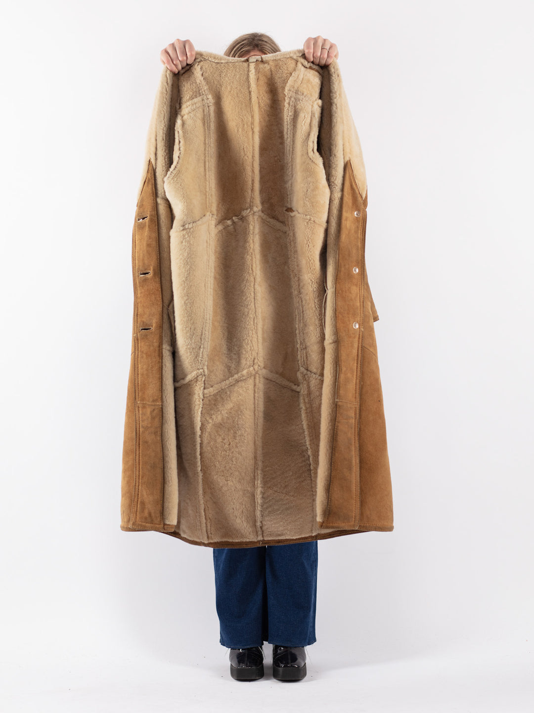 Vintage 80's Women Sheepskin Coat in Beige