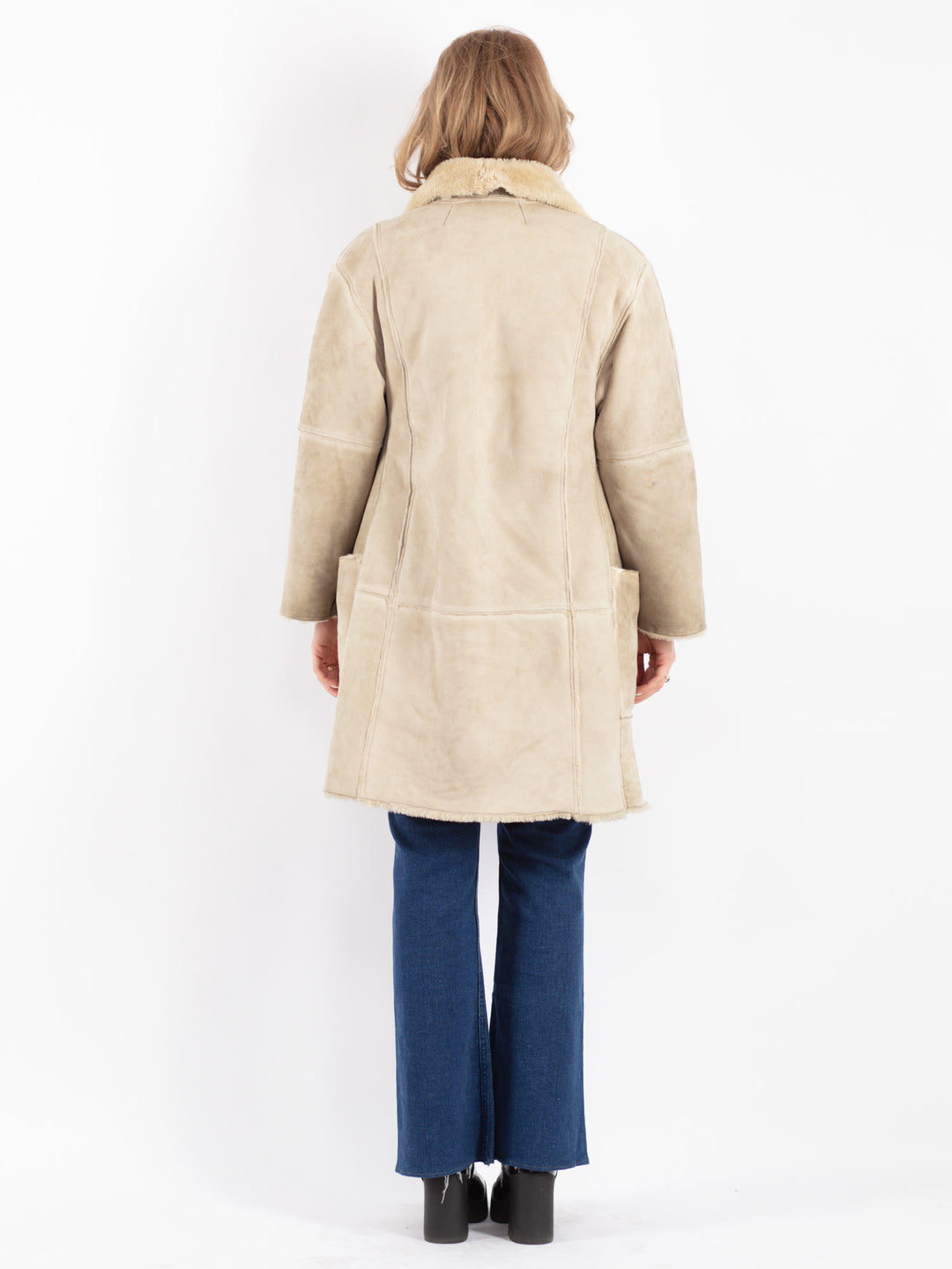 Vintage 80's Women Sheepskin Coat in Beige