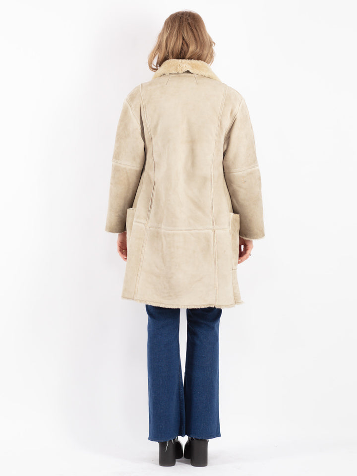 Vintage 80's Women Sheepskin Coat in Beige