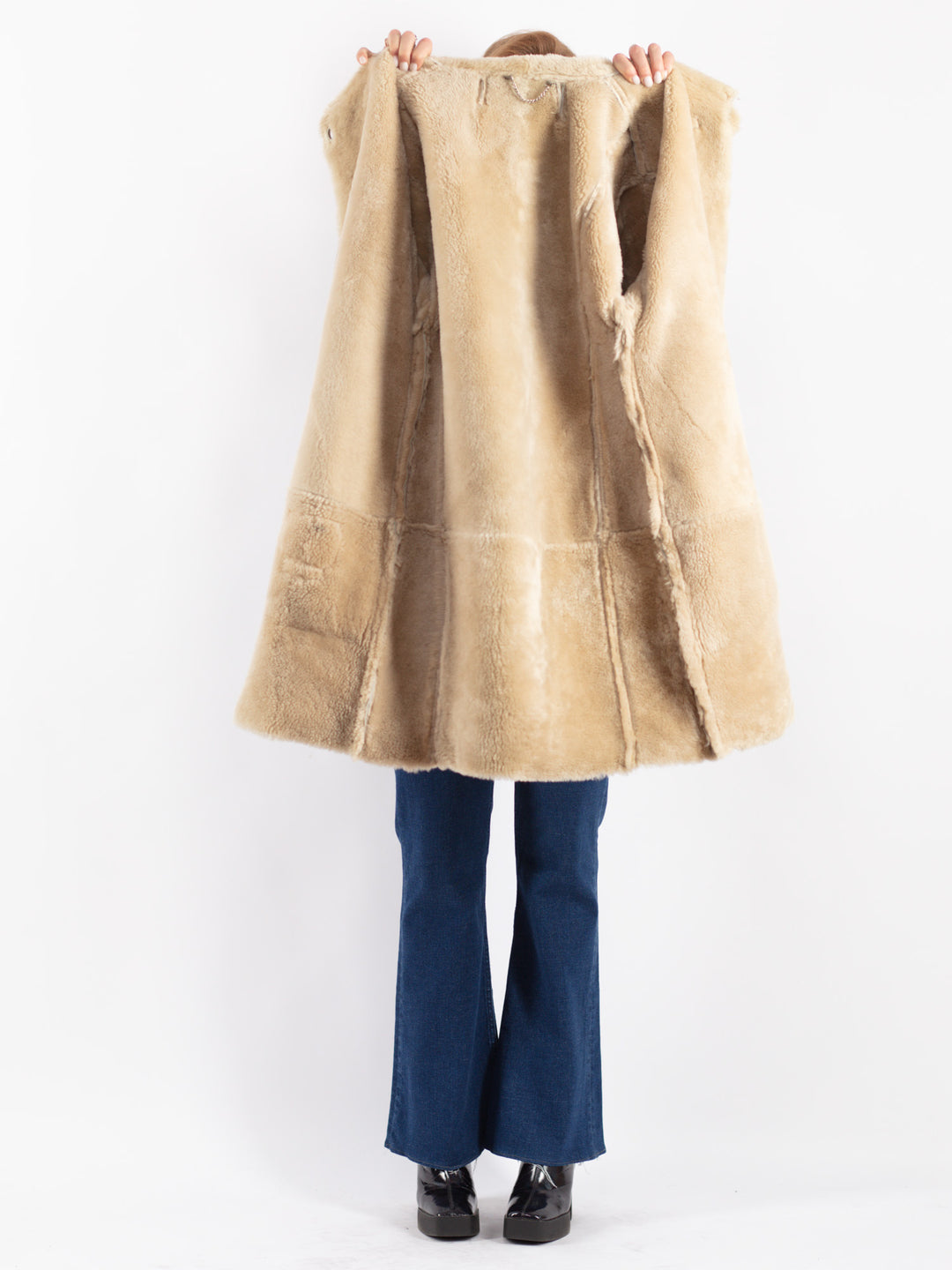 Vintage 80's Women Sheepskin Coat in Beige