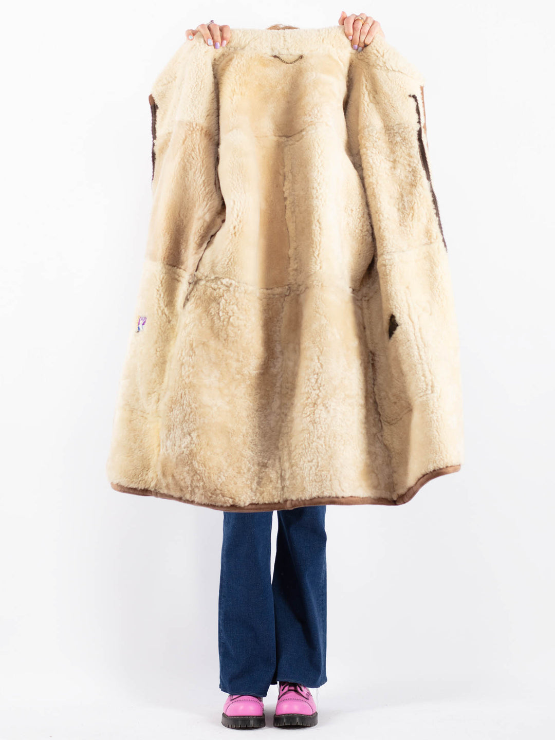 Vintage 80's Women Sheepskin Coat in BeigeV9577