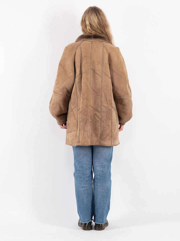 Vintage 80's Women Sheepskin Coat in Beige