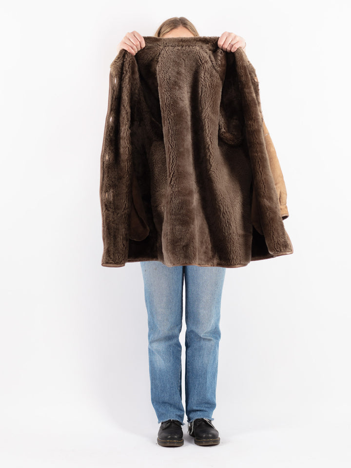 Vintage 80's Women Sheepskin Coat in Beige