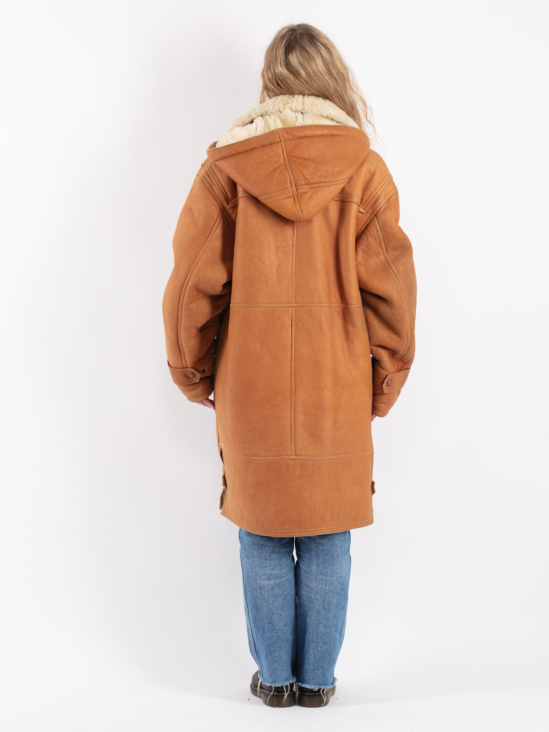 Vintage 80's Women Sheepskin Shearling Coat in Brown