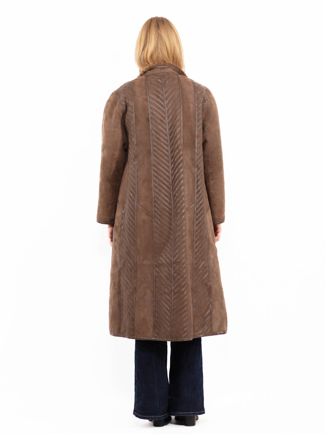 Vintage 80's Women Reversible Sheepskin Long Coat in Brown
