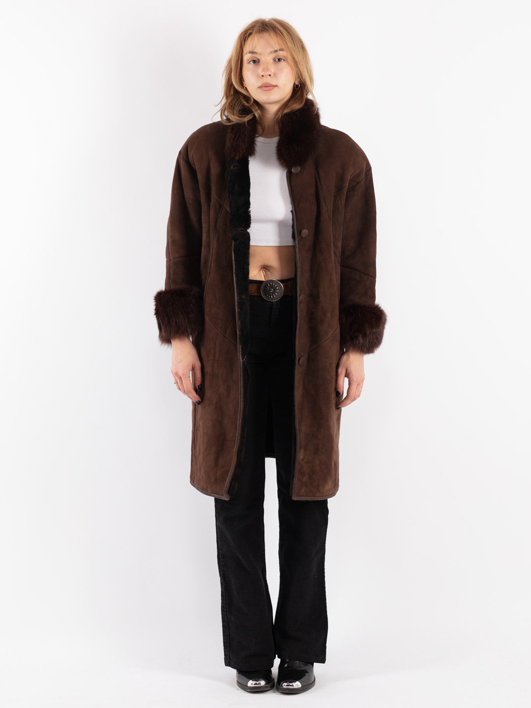 Vintage 80's Women Sheepskin Coat in Brown