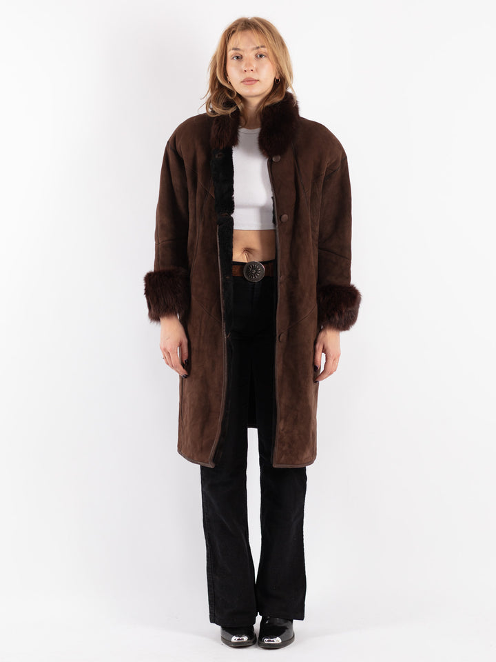 Vintage 80's Women Sheepskin Coat in Brown