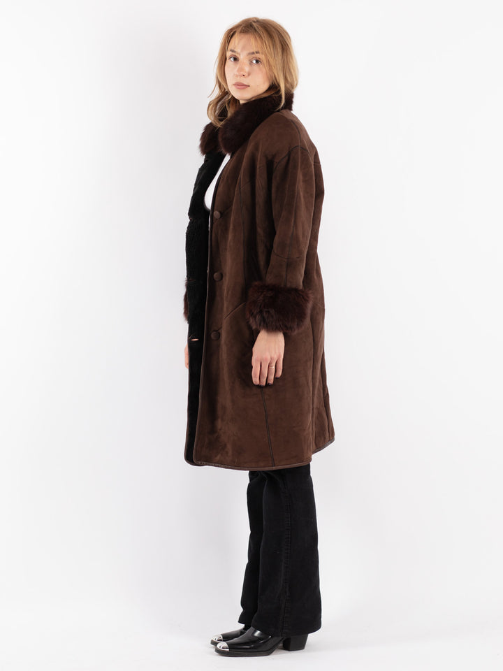 Vintage 80's Women Sheepskin Coat in Brown