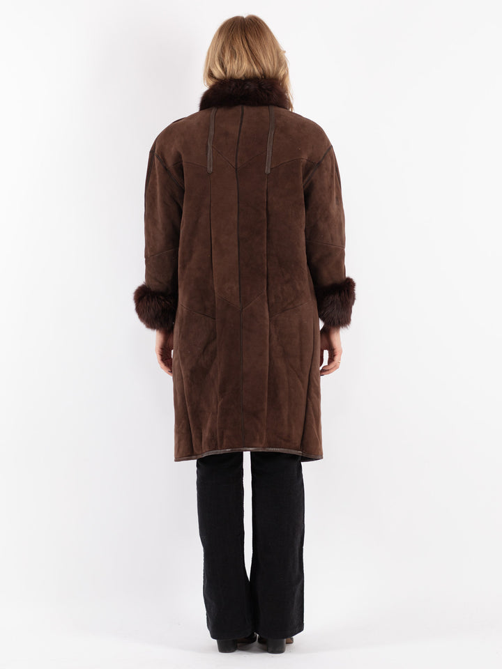 Vintage 80's Women Sheepskin Coat in Brown
