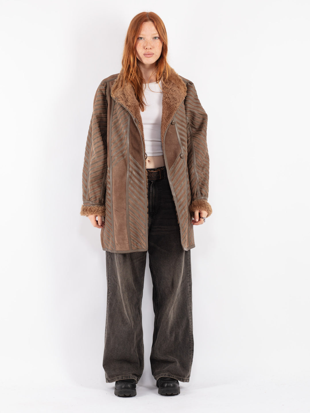 Vintage 80's Women Sheepskin Coat in Brown