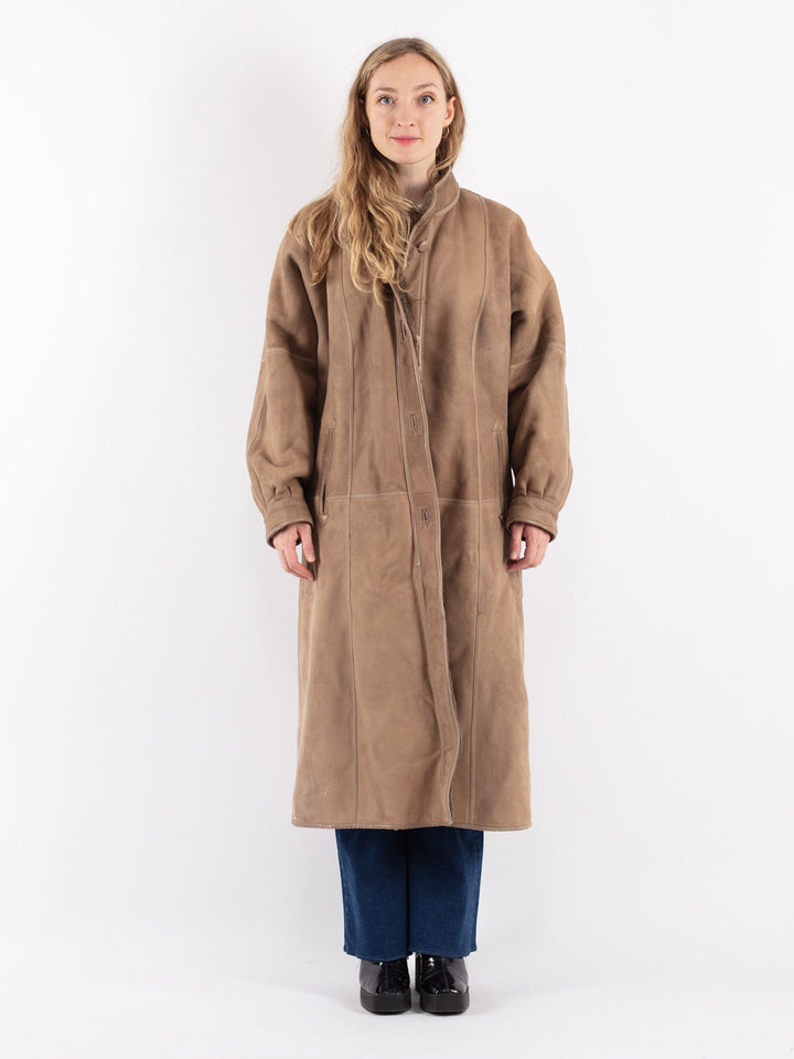 Vintage 80's Women Sheepskin Coat in Beige