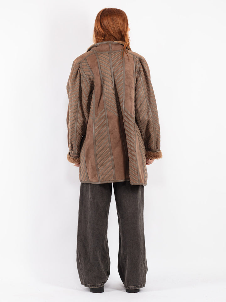 Vintage 80's Women Sheepskin Coat in Brown