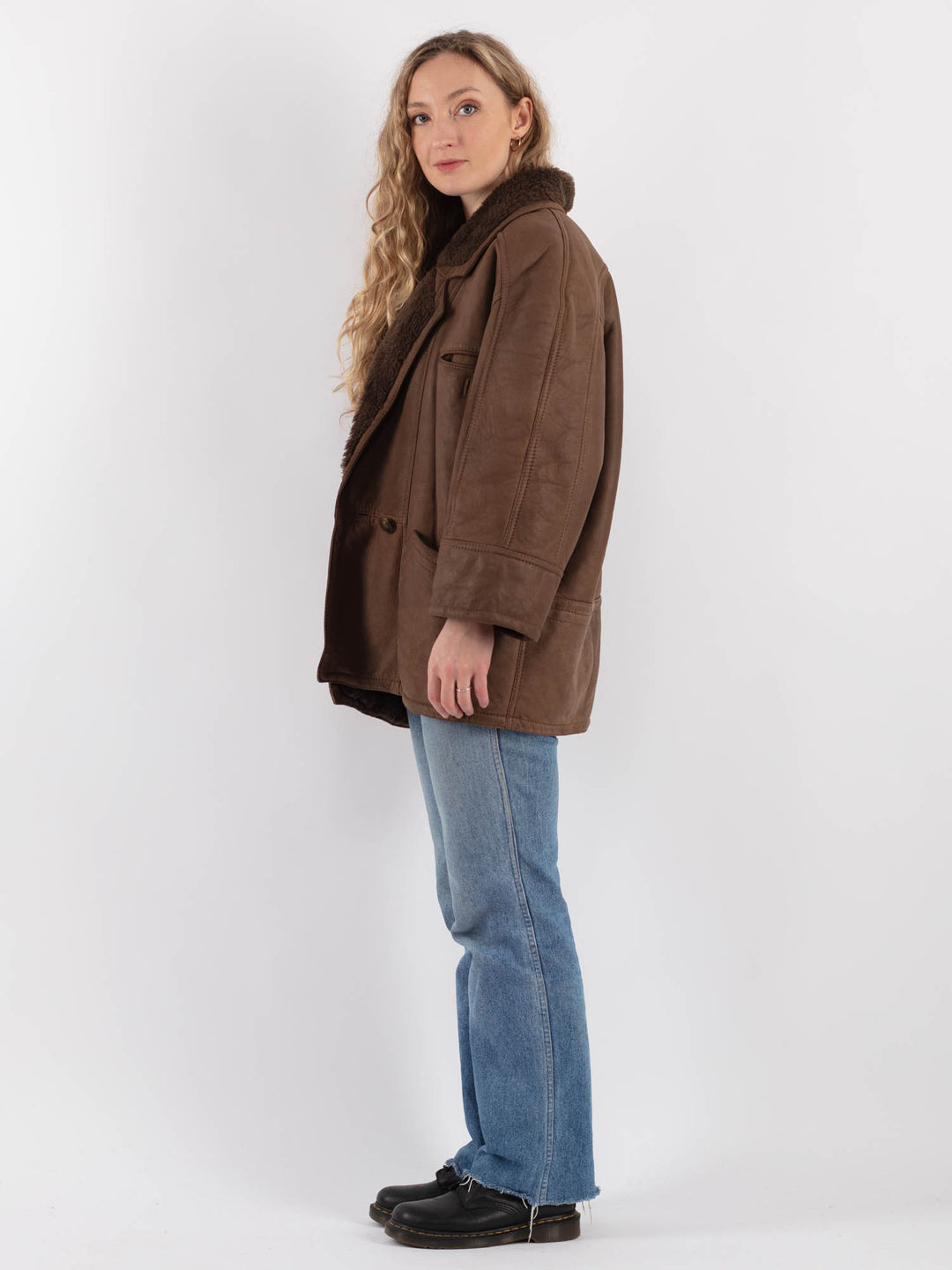 Vintage 80's Women Sheepskin Shearling Coat in BrownV9265