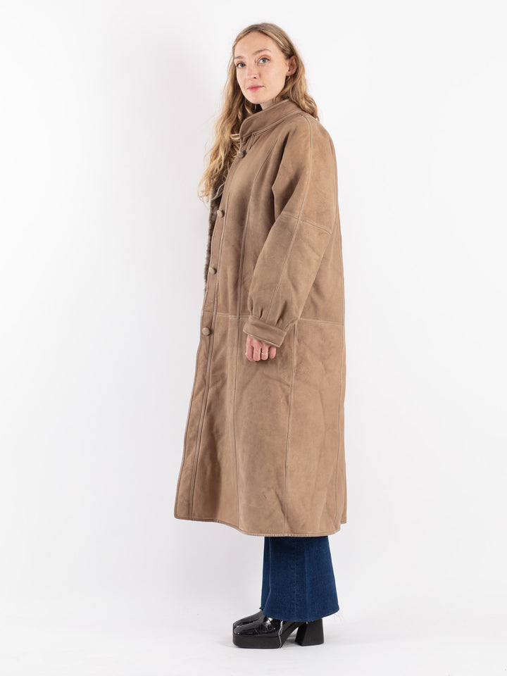 Vintage 80's Women Sheepskin Coat in Beige