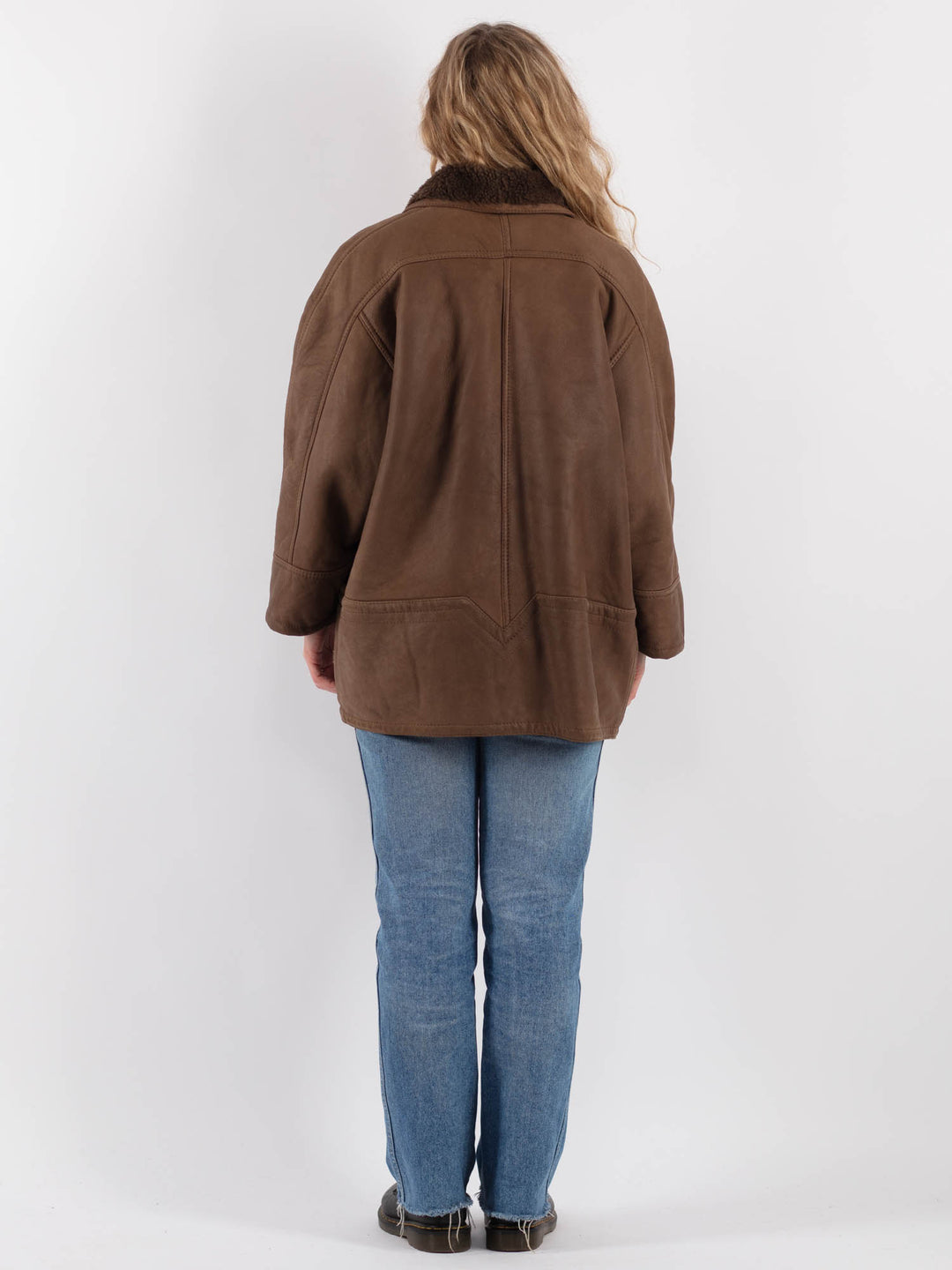 Vintage 80's Women Sheepskin Shearling Coat in BrownV9265