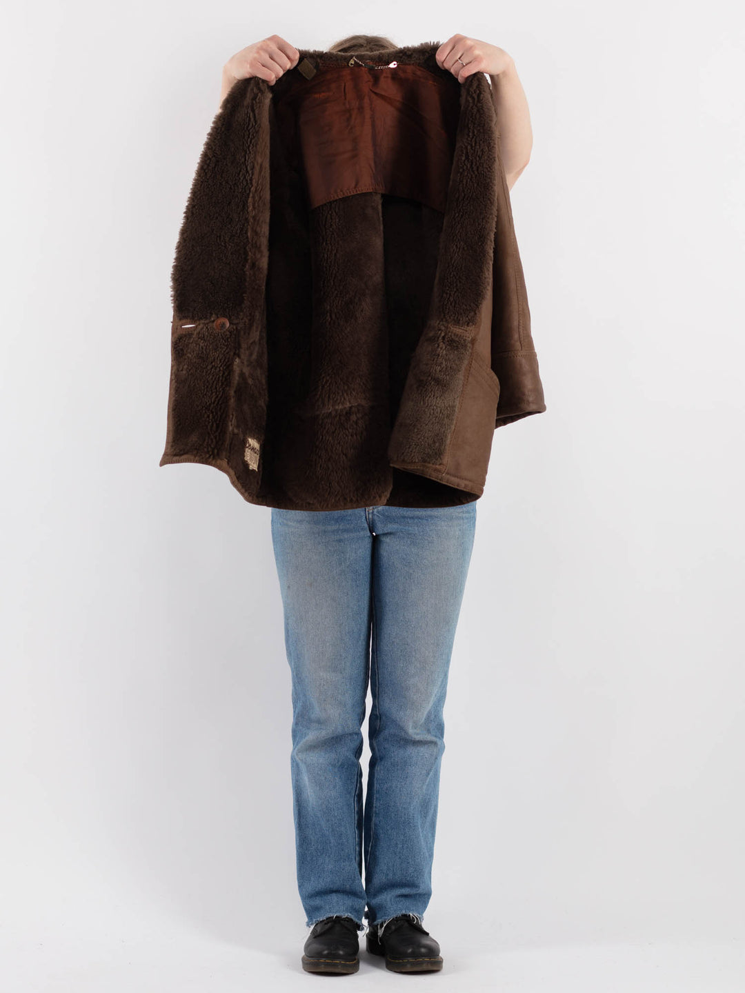 Vintage 80's Women Sheepskin Shearling Coat in BrownV9265